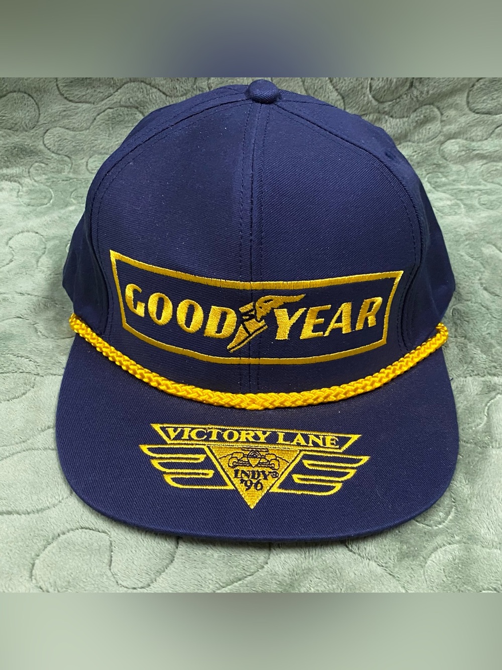 GOODYEAR Snapback Hat Cap Indy Victory Lane 1996 Navy Yellow 500 Swingster